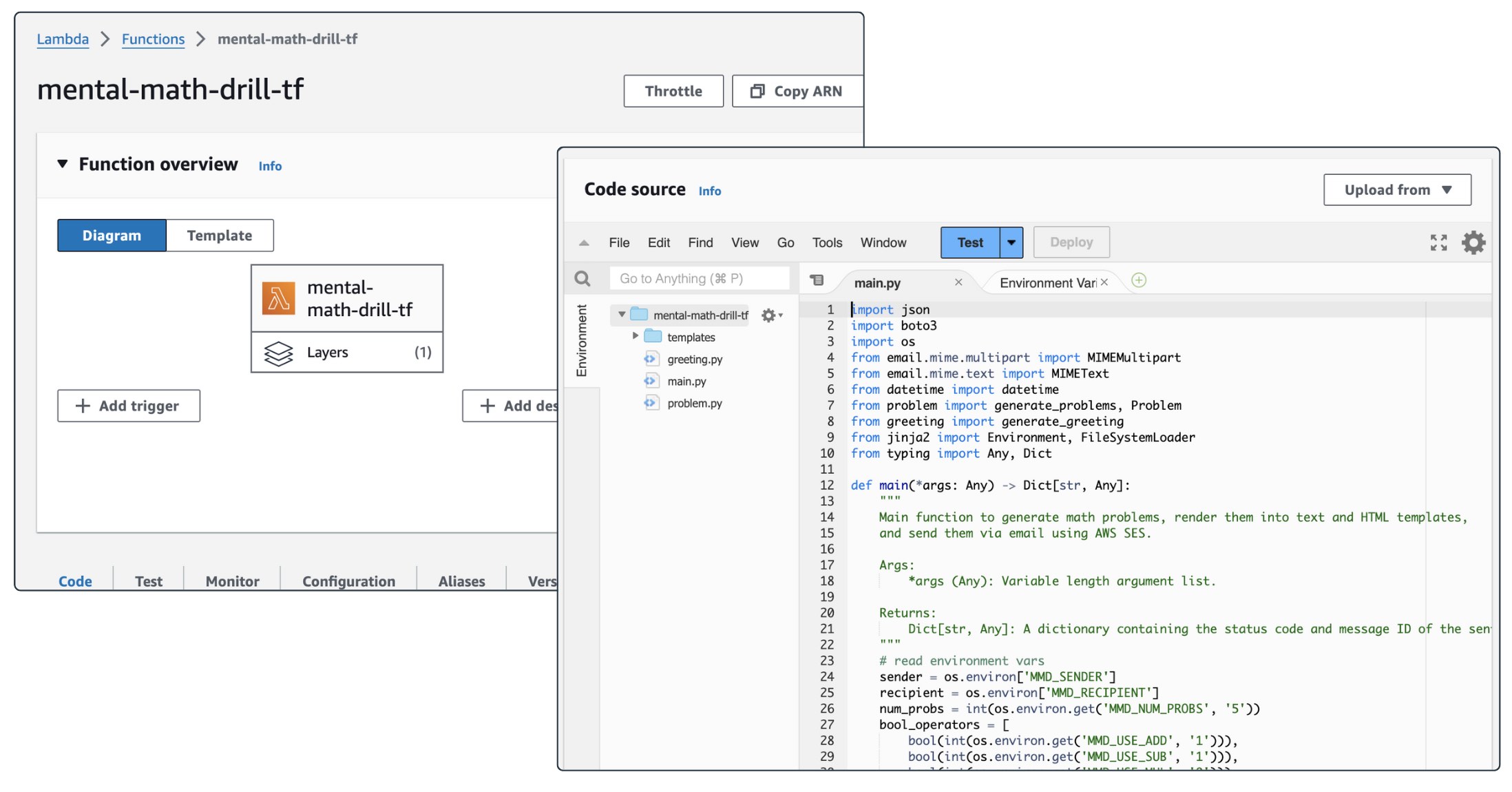 Lambda console after TF