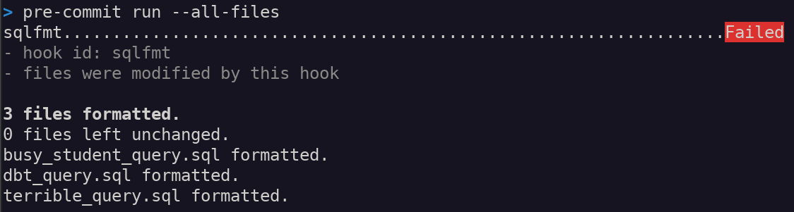 pre-commit run --allfiles